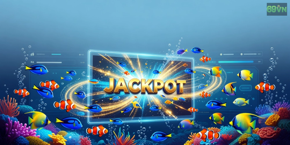 Hình minh họa khái niệm bắn cá nổ hũ 69vn với giao diện game hấp dẫn và jackpot lớn