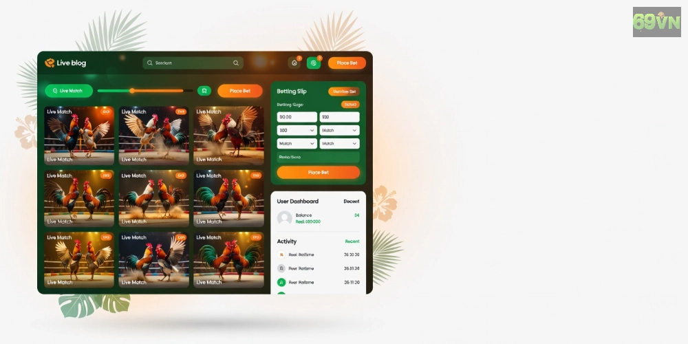 Giao diện trang web đá gà trực tiếp 69vn hàng đầu với các trận đấu nổi bật và tính năng cá cược